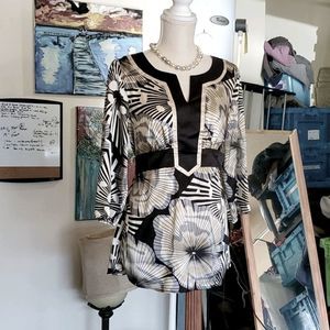 AGB 3/4 sleeve silky tunic shirt metallic